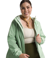 The North Face Antora jacket side profile in Misty Sage highlighting breathable shell for all-weather comfort.