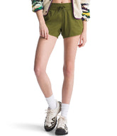 The North Face Aphrodite shorts front view in forest olive for all-day comfort.