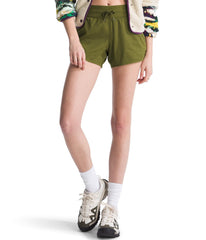 The North Face Aphrodite shorts front view in forest olive for all-day comfort.