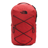 The North Face Jester backpack front view in TNF red highlights easy-access pockets for campus days.