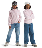 The North Face Teen Glacier quarter-zip pullover front view shows warm recycled fleece for everyday comfort.