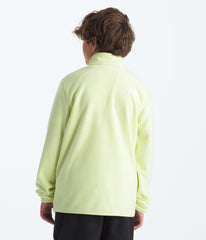 The North Face Teen Glacier Quarter-Zip Pullover side view in Lemon Mist, flexible warmth for school.
