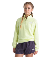 The North Face Teen Glacier Quarter Zip Lemon Mist sustainability badge indicates eco friendly design
