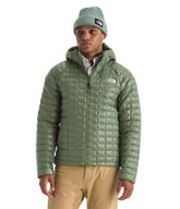 The North Face Thermoball Hooded Jacket front view in Bark Mist for versatile warmth.