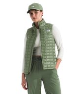 The North Face ThermoBall Vest front view showing compact warmth and Bark Mist color for daily wear