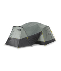 The North Face Wawona 8 exterior in agave green offers a spacious family camping shelter.