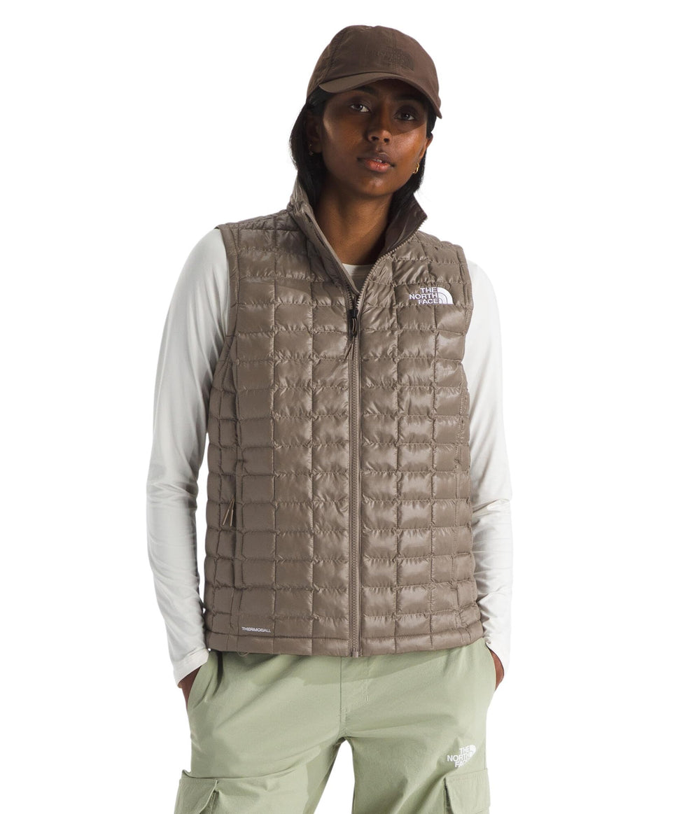 The North Face Women's ThermoBall Vest front view shows lightweight warmth for city and trail.