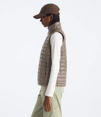 The North Face Women's ThermoBall Vest side view highlights mobility and compact travel-ready design.