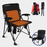 The Treasmap heated camping chair folded for easy transport.