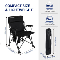 The Treasmap heated camping chair in use with cup holder outdoors.