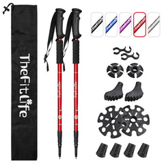 TheFitLife Nordic walking poles extended to full length for stability on rugged trails.