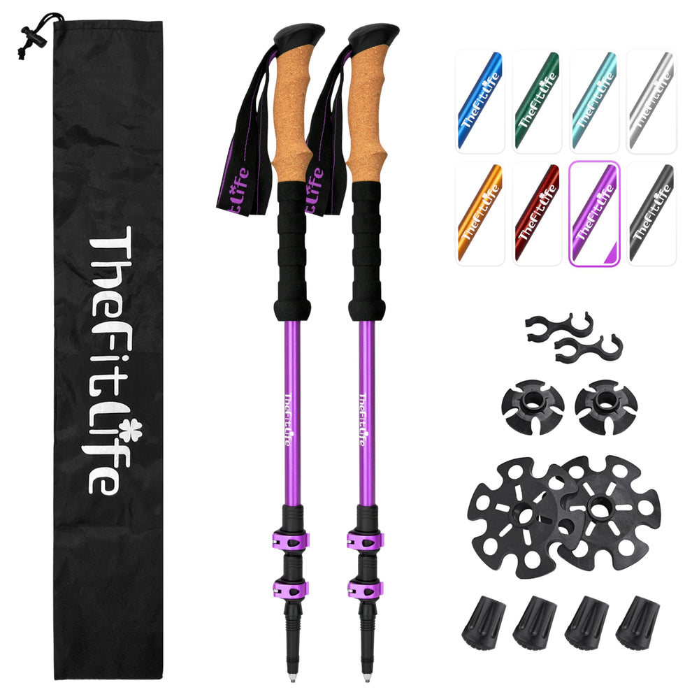 TheFitLife trekking poles lightweight 7075 aluminum offer ergonomic stability on hikes.