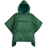 Therm-a-Rest Kids Honcho Poncho worn as a hoodie for cozy outdoor warmth.