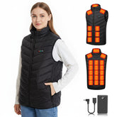 THETHEKU heated vest front view highlights 26 heating zones for all-around warmth outdoors