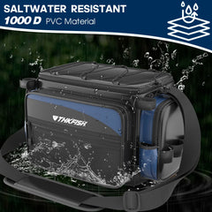 Interior with removable divider and organized compartments for tackle boxes.