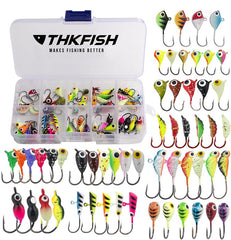 THKFISH 54-piece glow ice fishing jigs kit in storage box