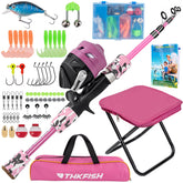 THKFISH kids fishing pole extended, ready for quick setup on family fishing day