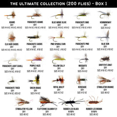 Three fly boxes included in the set