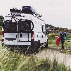 Thule Elite Van XT with two bikes loaded and ready to travel.