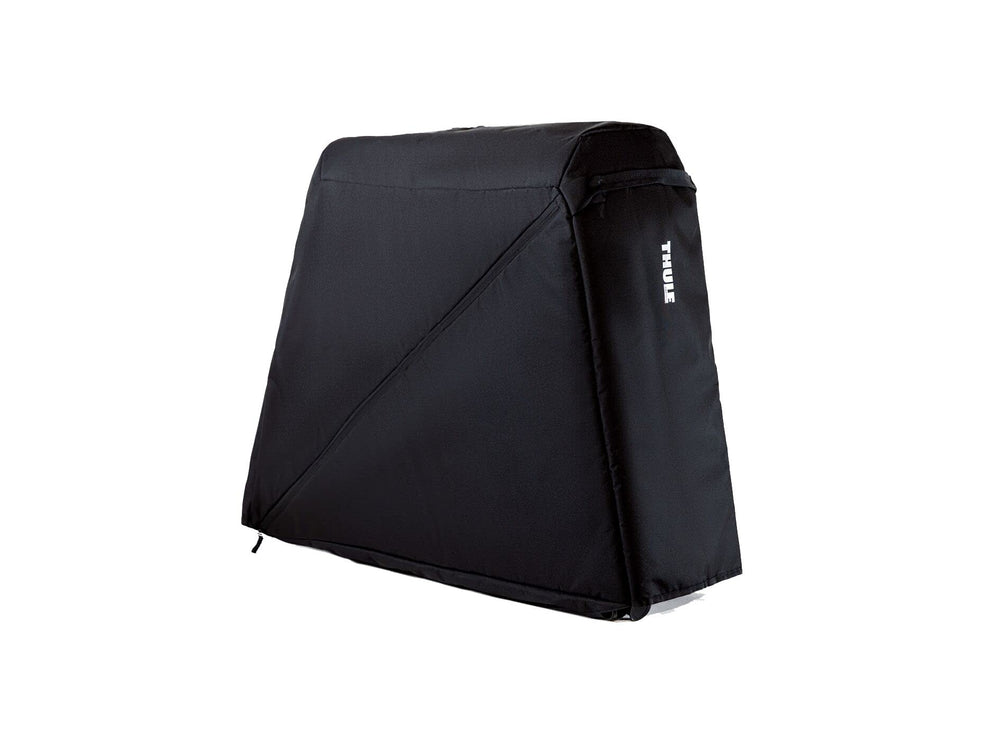 Thule Epos 3 storage bag in folded position protects vehicle and bike carrier during transport
