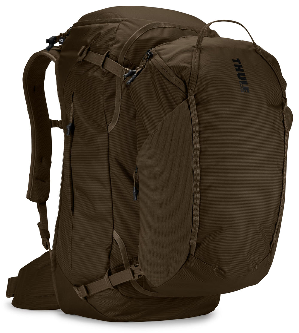 Thule Landmark Backpack70L front view showing spacious main opening for easy packing.