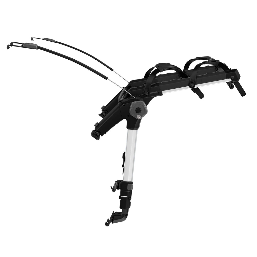 Thule OutWay hanging 2-bike mount securely attaches two bikes to a trunk.