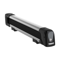 Thule SnowPack rack in angled view showing capacity for four skis or two boards.