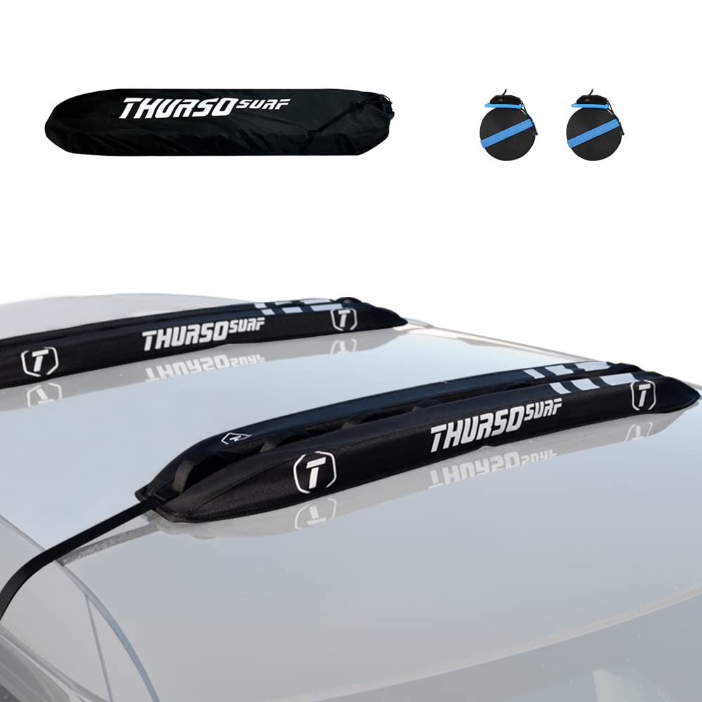 THURSO SURF universal roof rack secures a kayak for safe transport.
