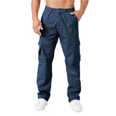 THWEI cargo pants navy fabric texture highlights breathable cotton comfort for daily wear.