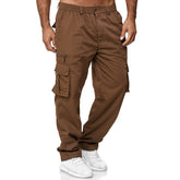 THWEI men's cargo pants brown front view showing durable cotton comfort.