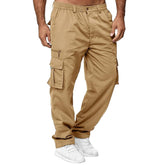 THWEI men's cargo pants khaki full-leg view showing relaxed fit for everyday comfort.
