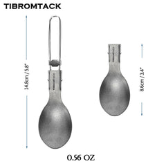 TIBROMTACK titanium folding spoon folded for compact backpack packing.