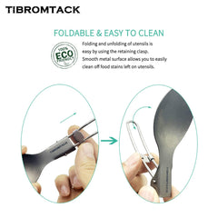 TIBROMTACK titanium spoon in cup illustrating a compact on-the-go dining setup.