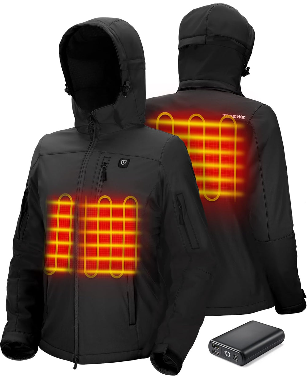 TIDEWE heated jacket front view with battery pack for all-day warmth.