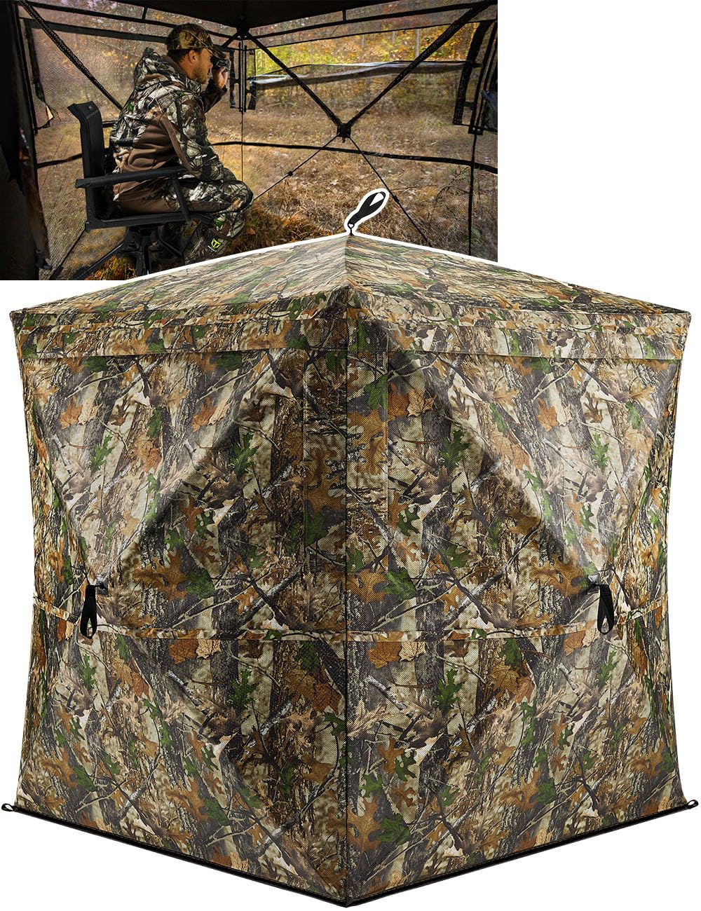 TIDEWE hunting blind with 270-degree see-through mesh for broad field awareness.