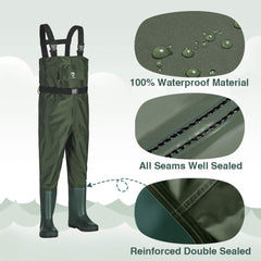 TIDEWE Kids chest waders boot hanger close-up with durable PVC boots for protection