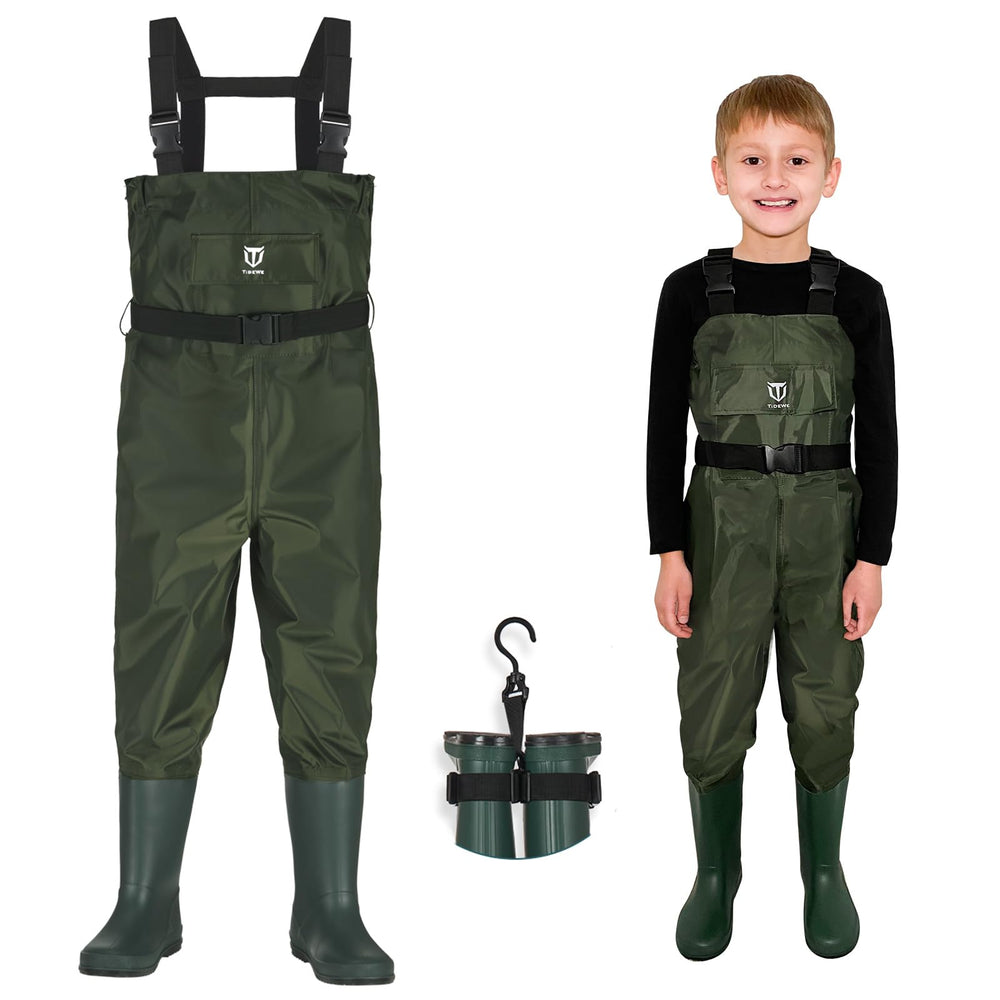 TIDEWE Kids chest waders front view showing lightweight, flexible fit for outdoor adventures