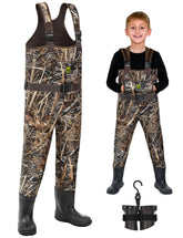 TIDEWE kids chest waders Next Camo Evos size 12 front view provides durable outdoor protection.