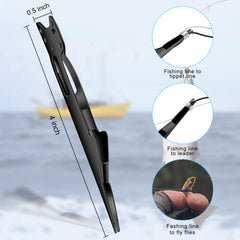Compact 10 cm knot tying tool held in hand