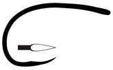 TIEMCO Q100 hook profile view highlighting curved short shank for versatility