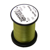 TIEMCO Semperfli Spyder Thread Pale Olive closeup highlighting ultra-thin strength for delicate tying