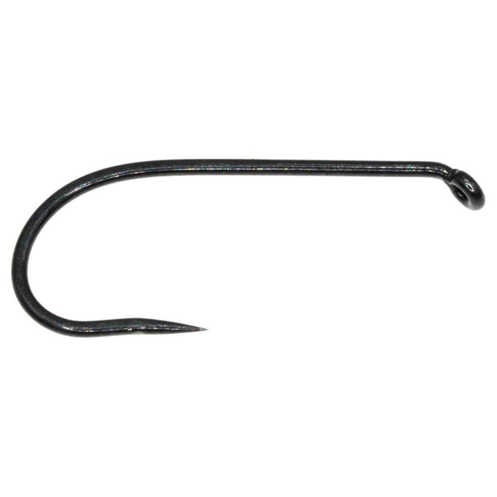 TIEMCO TMC 900BL hook close-up highlights barbless design and bronze forged wire.