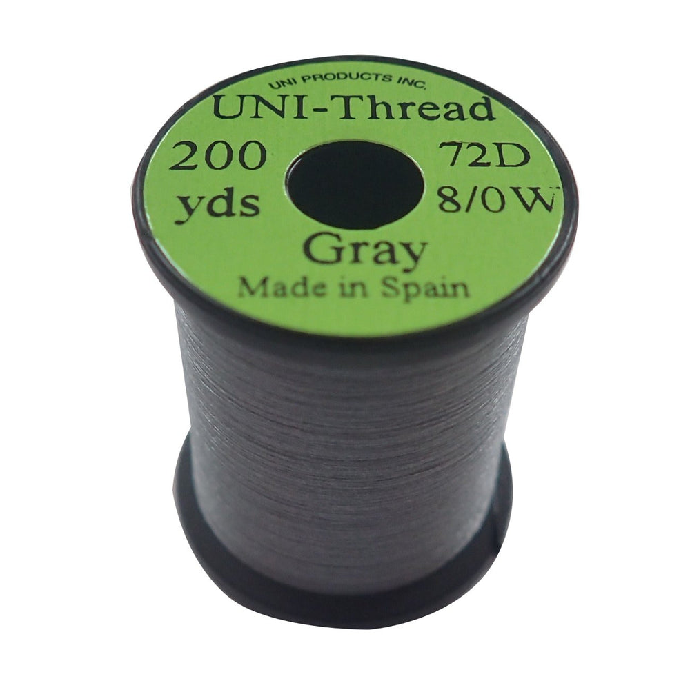 TIEMCO UNI gray 8/0 thread for strong, durable fly tying.