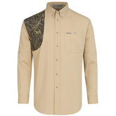 Tiger Hill Hunting Khaki Camo Shirt front view highlighting roomy fit for movement