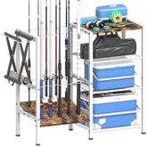 Tigerden 4-tier fishing rod holder mounted in a garage corner