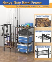 Garage rod holder stand for organized fishing gear