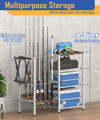 Three spacious shelves for tackle boxes, reels, and gear