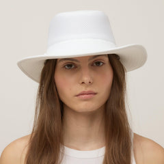 Tilley Airflo mesh hat white side view highlighting airy construction for warm days