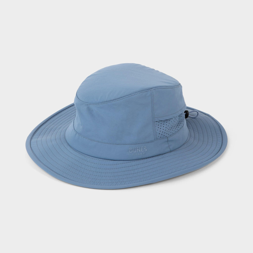 Tilley Dunes Explorer Hat mid blue, front view, offering sun protection for outdoor adventures.