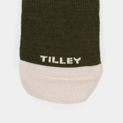 Tilley Landscape Sock khaki top view highlighting merino blend softness